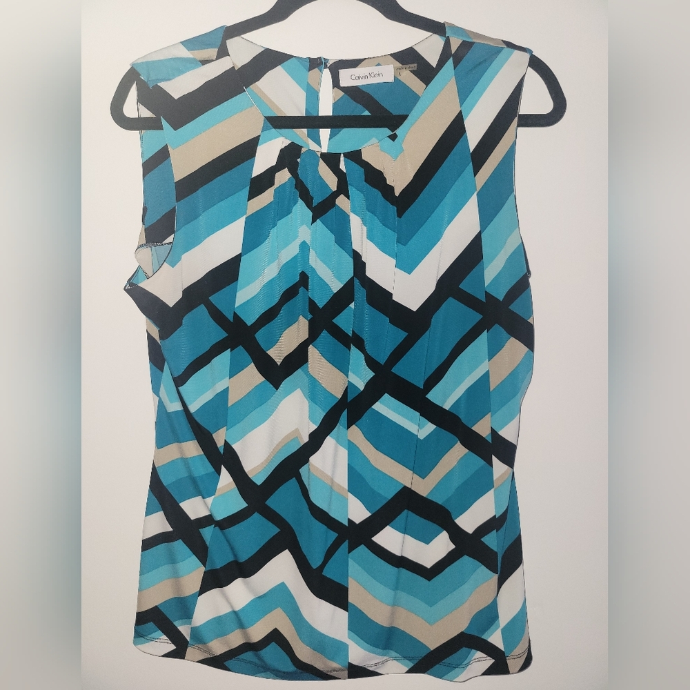 Calvin Klein Blue and Black Geometric Top